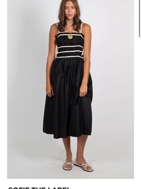 Lena Black Midi Dress with Cream Trim